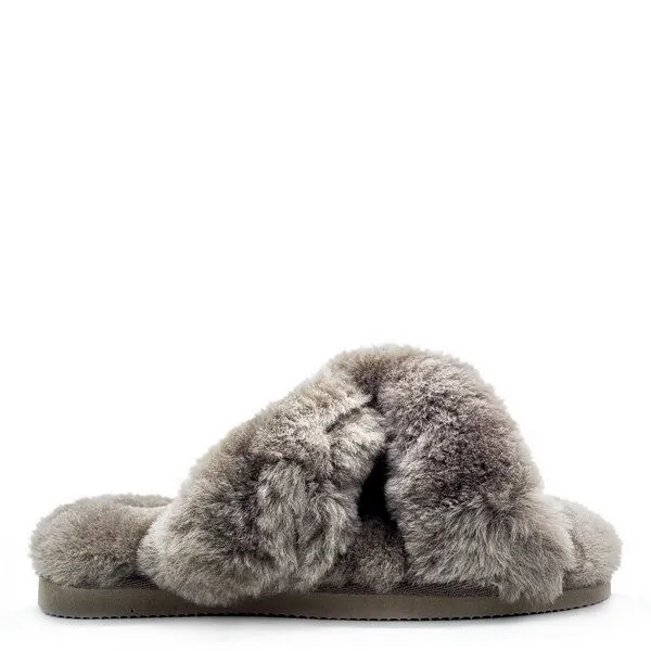 thies Pantoffel-Sandale aus Schaffell "thies Sheep Cross Sandal", Elephant grey, – Produktbild 1 von 4