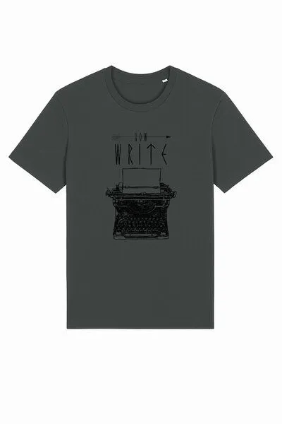 ilovemixtapes ilovemixtapes T-Shirt mit Schreibmaschine „Now write“ aus Bio-Baumwolle – fair & vegan, Anthrazit (grau), – Produktbild 1 von 2