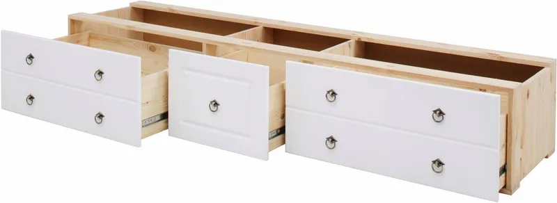 OTTO home Schubkasten Hugo, Bettkastenmodul mit 3 Schubladen für eine Bettseite, für das gleichnamige Massivholzbett, massive Kiefer, FSC®, Weiß, – Produktbild 5 von 5