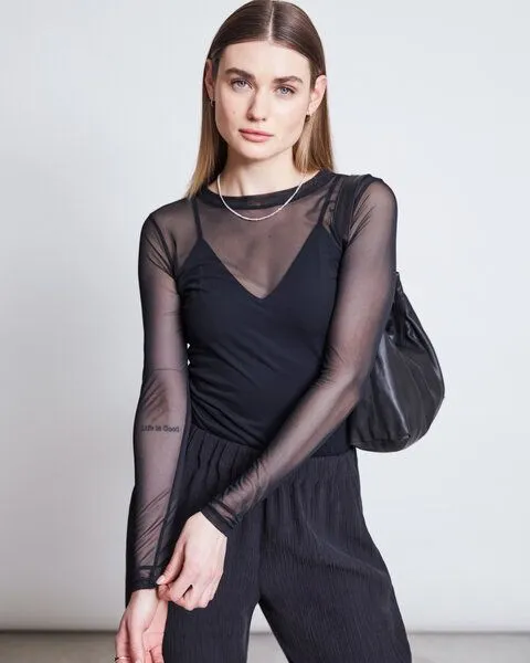 JAN N JUNE JAN N JUNE Mesh Longsleeve DORA, Schwarz, – Produktbild 1 von 3