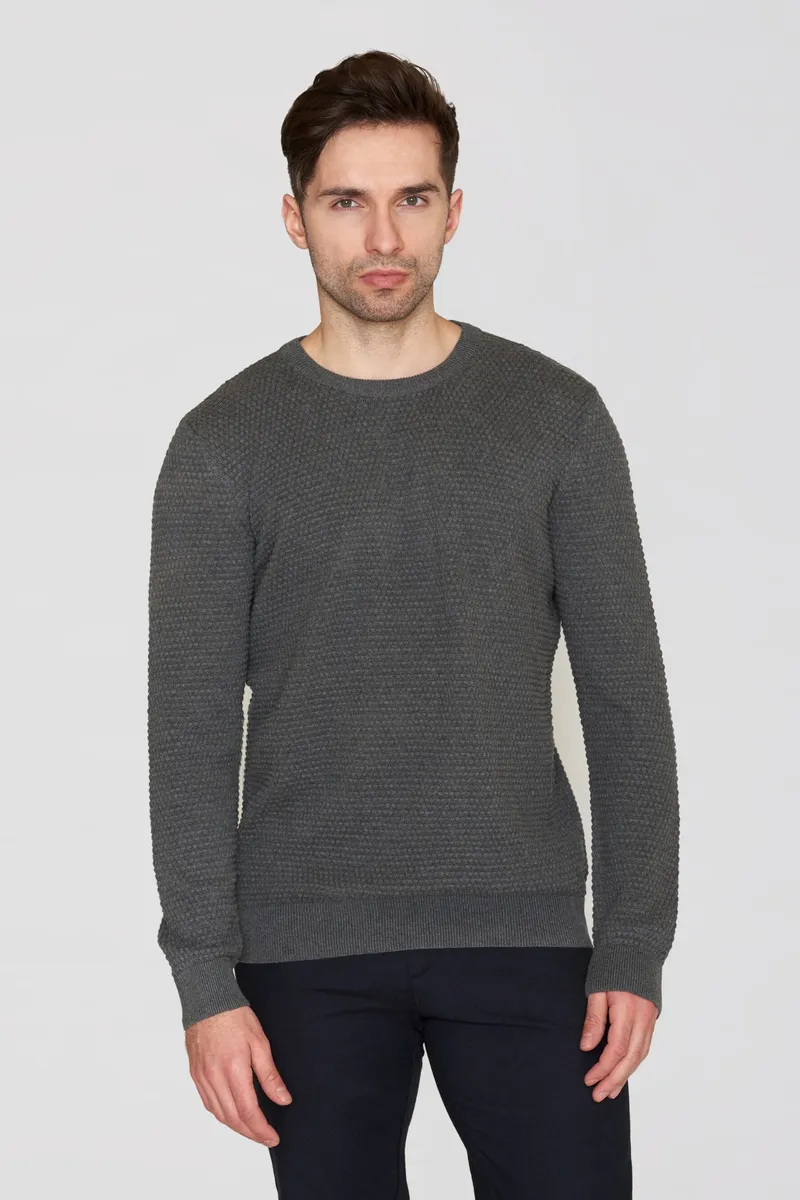 KnowledgeCotton Apparel KnowledgeCotton Apparel Herren vegan Strickpullover Vagn Bubble Rundhalsausschnitt Dunkelgrau Melange, Dunkelgrau, – Produktbild 2 von 2