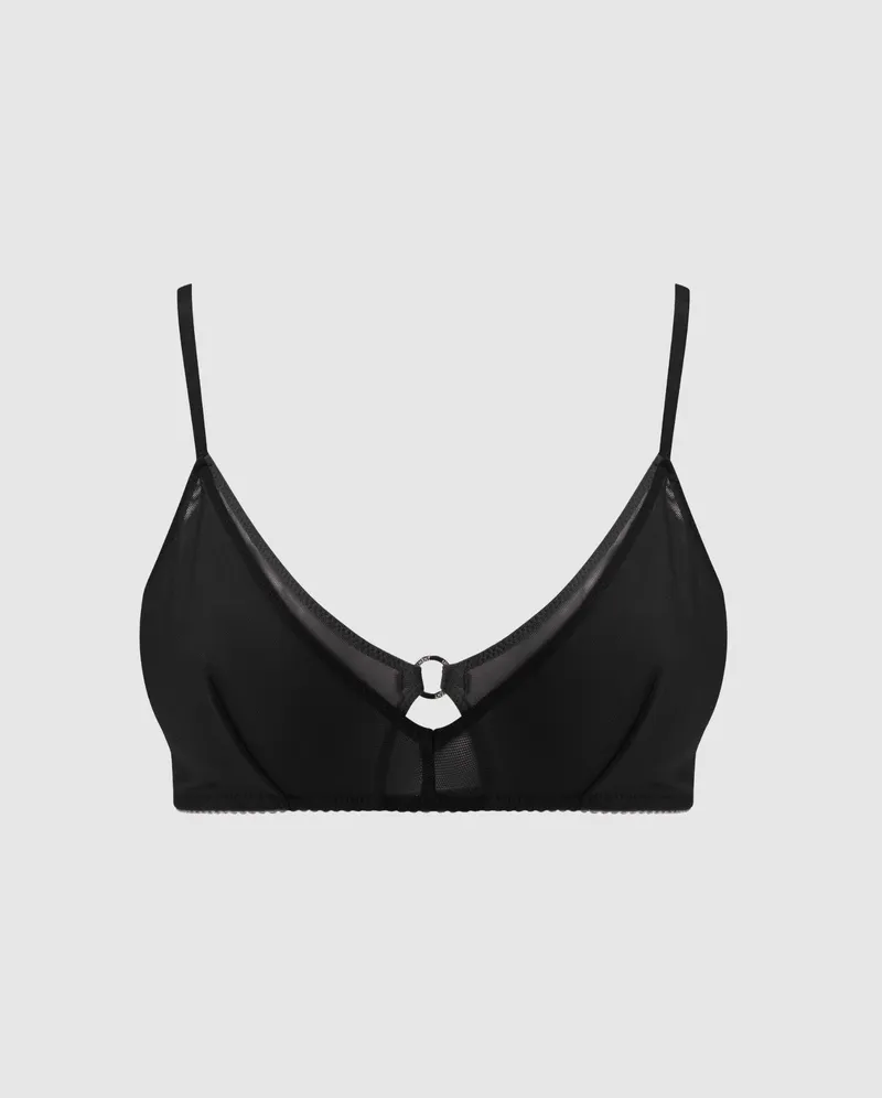 Understatement Understatement Damen vegan Bralette Aus Netzstoff Mit Doppeltem Dreieck, Plus Schwarz, Schwarz, – Produktbild 1 von 2