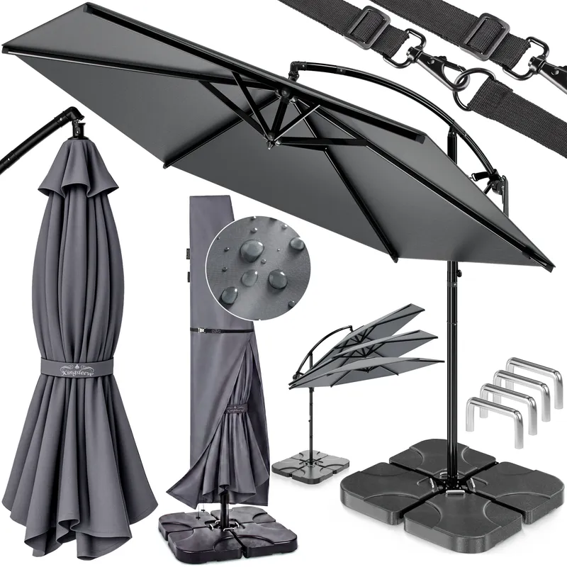 Casaria® Ampelschirm Anthrazit 350cm Komplettset inkl 4 Gewichte & Schutzhülle – Produktbild 1 von 2