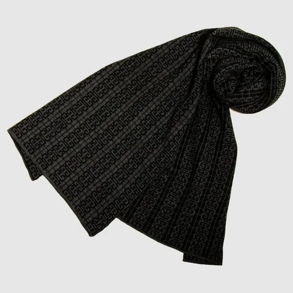 LANARTO slow fashion LANARTO slow fashion Schal Muster 'Peking' zweifarbig gestrickt aus Merinowolle, Schwarz, – Produktbild 2 von 3