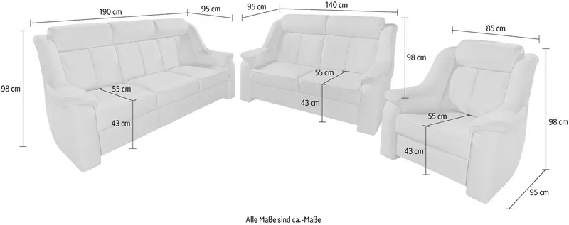 sit&more Polstergarnitur Basel, Set, bestehend aus 3-Sitzer + 2-Sitzer + Sessel, Schwarz, – Produktbild 5 von 5