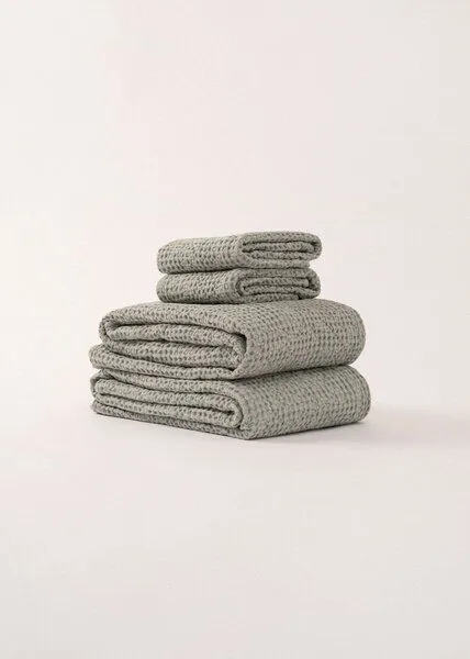 AmourLinen AmourLinen Waffelhandtuch-Set aus Leinen, Sage green (grün), – Produktbild 4 von 6