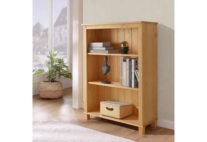 OTTO home Regal Pivo Bücherregal mit 2 verstellbaren Einlegeböden, natürliche Maserung, aus massivem Kiefernholz mit 3 Fächern, Höhe 106 cm, Beige, – Produktbild 1 von 5