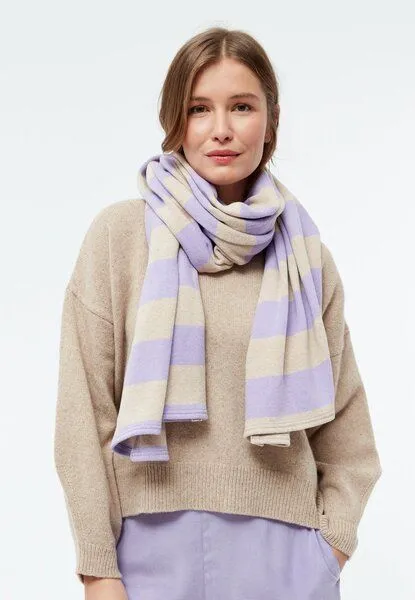 Givn Berlin Givn Berlin Gestreifter Schal GBDANA aus recycelter Baumwolle, Light beige / light amethyst, – Produktbild 2 von 4