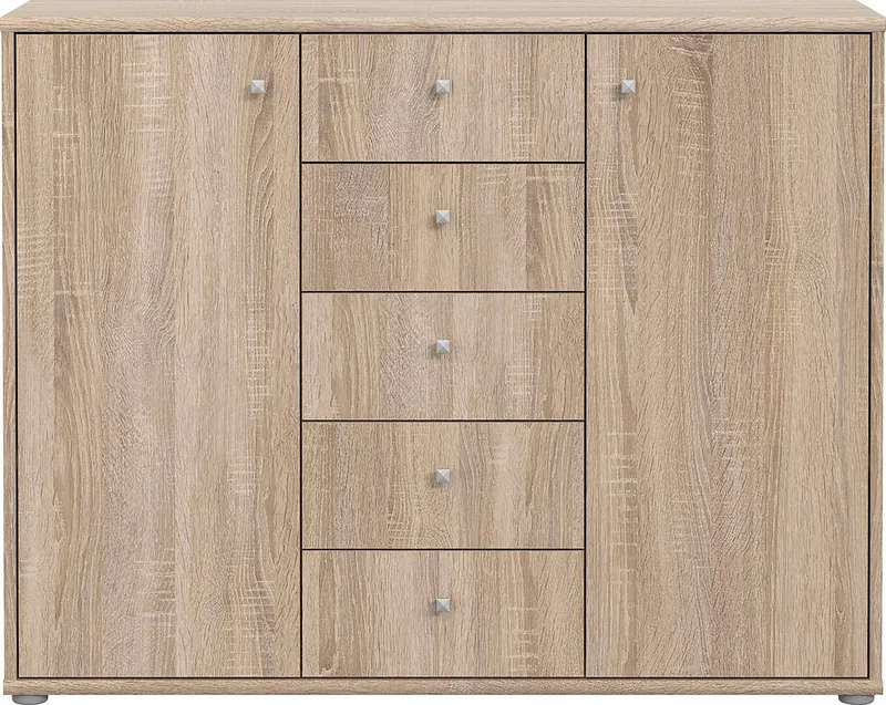 FORTE Kommode Tempra, Kommode, 2 Türen, 5 Schubkästen, viel Stauraum, Breite 108,8 cm, Beige, – Produktbild 5 von 8