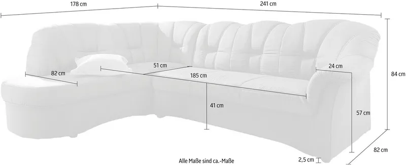 DOMO collection Ecksofa Papenburg, zeitlose Rückensteppung, elegante Armlehne, L-Form, mit Ottomane, wahlweise mit Bettfunktion, Rot, – Produktbild 5 von 8