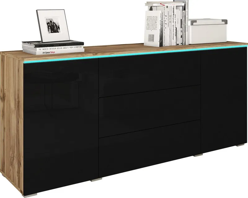 Home affaire Sideboard VERA, grifflos, verstellbare Einlegeböden, Wahlweise mit oder ohne Beleuchtung, Braun|schwarz, – Produktbild 2 von 5