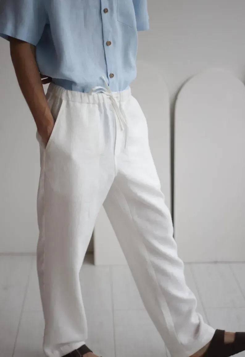Amber Linen Amber Linen Herren vegan Hose Florida Weiß, Weiß, – Produktbild 2 von 2