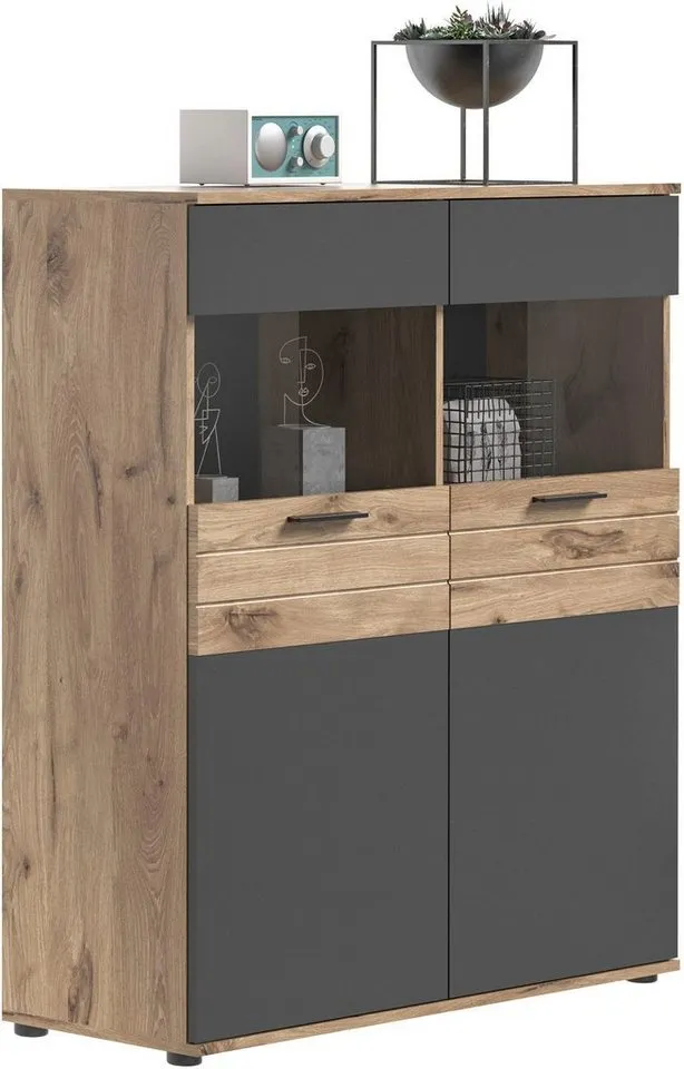 Home affaire Vitrine Riga Höhe 122 cm, Braun|grau, – Produktbild 3 von 4