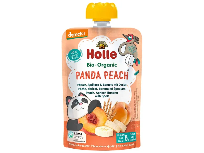 Holle Holle Quetschie Bio-Fruchtmus "Pfirsich, Aprikose, Banane, Dinkel", Panda Peach, 100 g – Produktbild 1 von 1