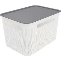 rotho rotho Aufbewahrungskorb "BRISEN" weiß, mit Deckel grau, aus Recyclingkunststoff, 16 l – Produktbild 1 von 1