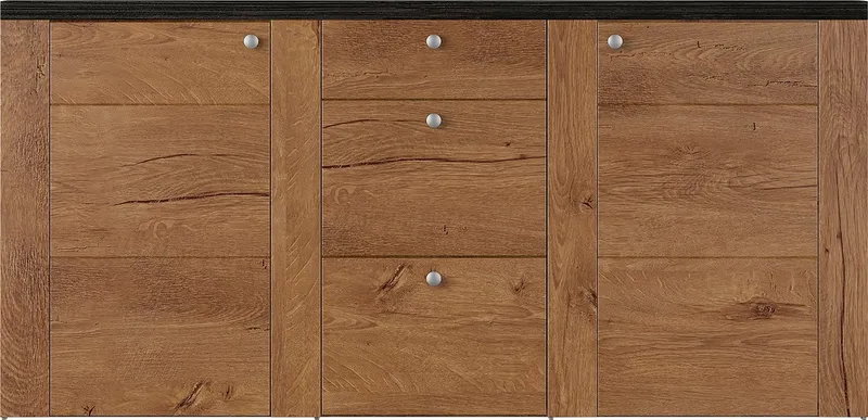 OTTO home Sideboard Larona, zeitlose Kommode mit 2 Türen, 3 Schubkästen, Türkommode, Höhe 84 cm, viel Stauraum, Anrichte mit dekorativer Rahmenoptik, Braun, – Produktbild 4 von 8