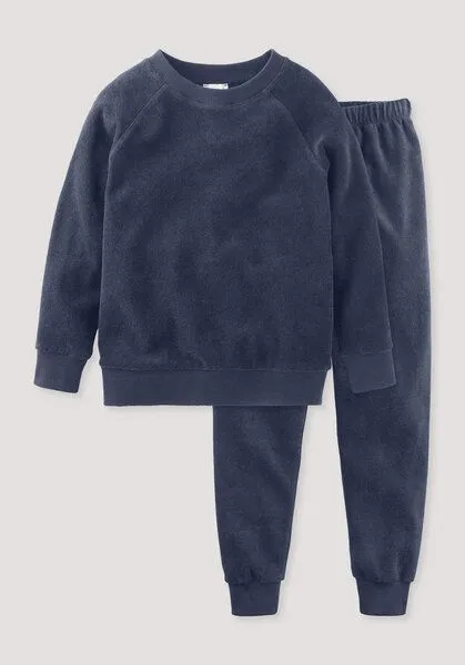 hessnatur hessnatur Frottee Pyjama Relaxed aus reiner Bio-Baumwolle, Mitternachtsblau, – Produktbild 1 von 3