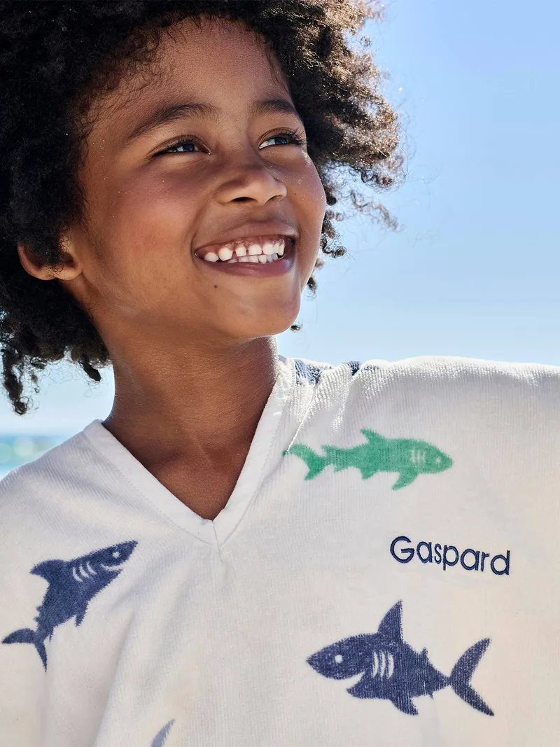 Vertbaudet Kinder Badeponcho HAIE personalisierbar, Weiß bedruckt, – Produktbild 2 von 3