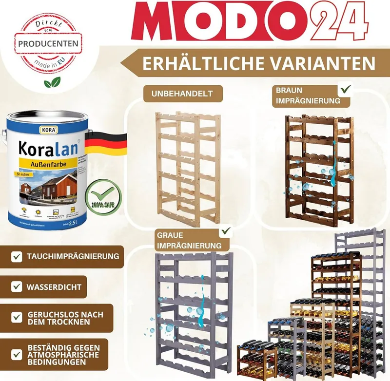 Modo24 Weinregal Flaschenregal Holzregal Flaschenständer Varianten 12 bis 91 Flaschen, RW1 Getränkeregal, 3 Farben, FSC Holz Nachhaltig, Beige, – Produktbild 3 von 5