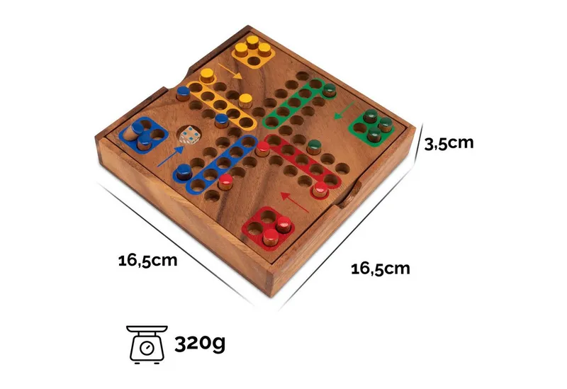 LOGOPLAY Spiel Ludo mit Steckern, Gesellschaftsspiel, LUDO M der Klassiker in kompakter Holz-Ausführung für unterwegs und, Beige, – Produktbild 5 von 5