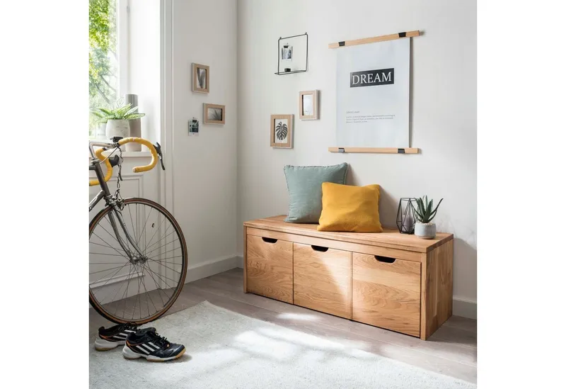 Home affaire Schuhbank Dura Schuhbank incl. Schubladen funktionell und stabil, Massivholz, Skandinavisches Design, Robust, stabil, FSC zertifiziert, Beige, – Produktbild 4 von 8