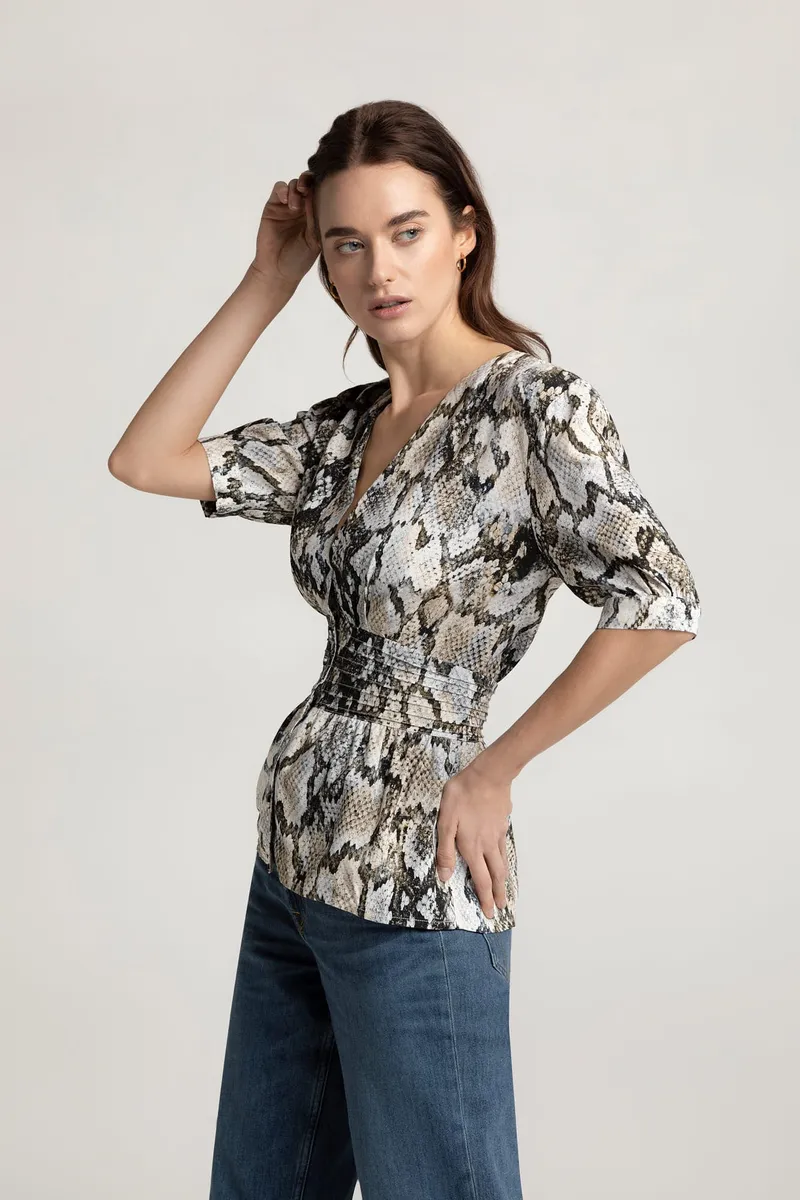 Lovjoi Lovjoi Damen vegan Blouse Lillmor Python, Beige, – Produktbild 2 von 2