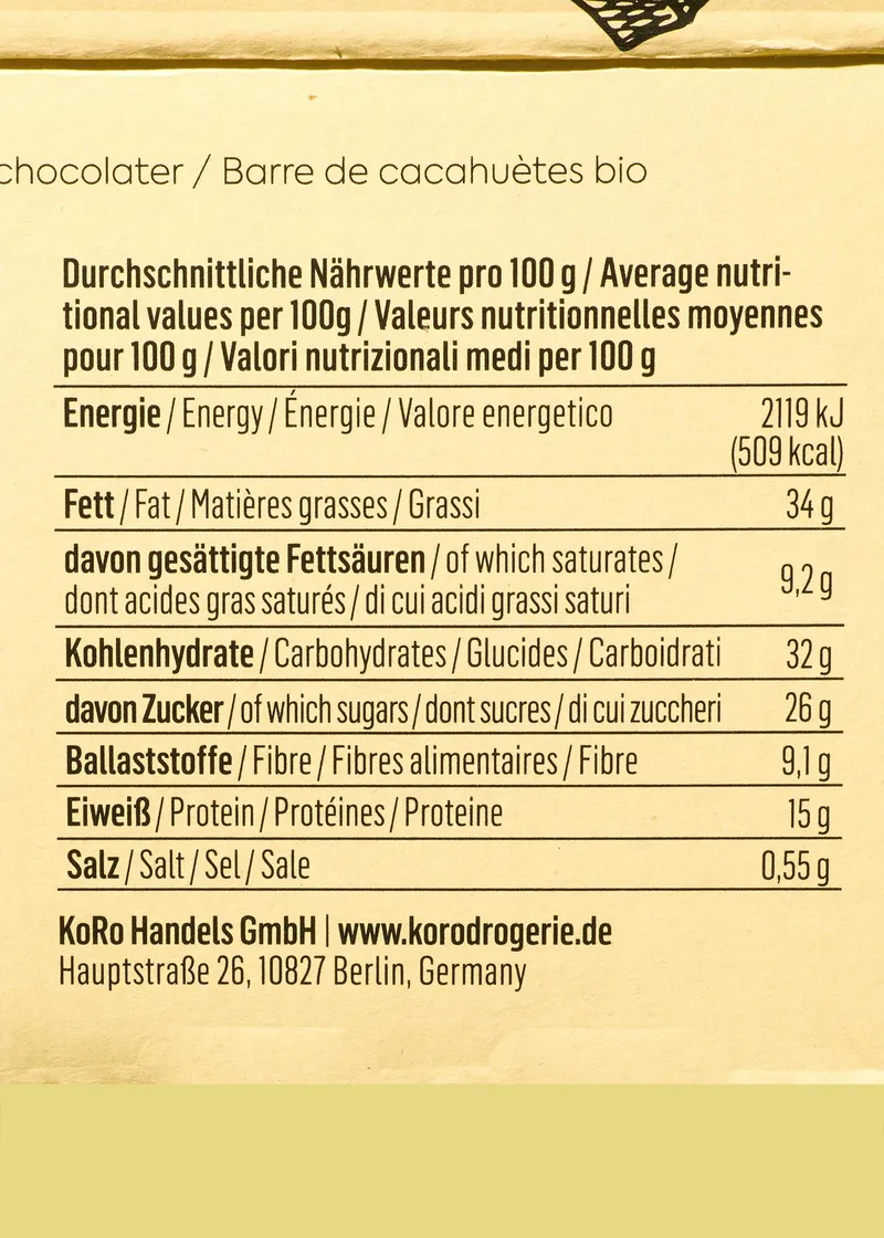 KoRo Bio Erdnussriegel mit Schokolade 12 x 50 g – Produktbild 4 von 5
