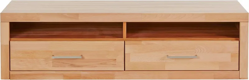 OTTO home Lowboard Ribe,140cm breit,38cm hoch mit 2 Klappen,Oberplatte aus Massivholz, Holz massiv, Holzwerkstoff, Metall Griffe,2 Klappen, Braun, – Produktbild 3 von 5