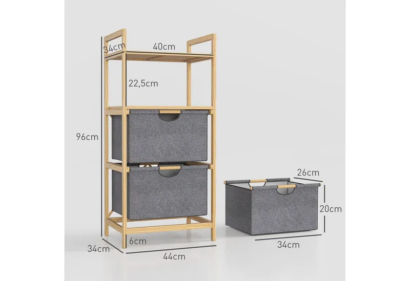 HOMCOM HOMCOM Wäschekorb Wäschekörben offene Ablagen, 2 Stück aus Stoff, mit Griff, 35,4 L (Wäschebox, 1 St., Wäschesammler), für Badezimmer, Bambus, Beige, – Produktbild 3 von 5