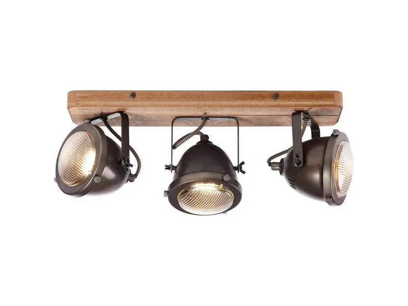 Brilliant Brilliant Deckenstrahler Carmen Wood, ohne Leuchtmittel, Spotbalken 3flg burned steel/holz, Braun, – Produktbild 2 von 4