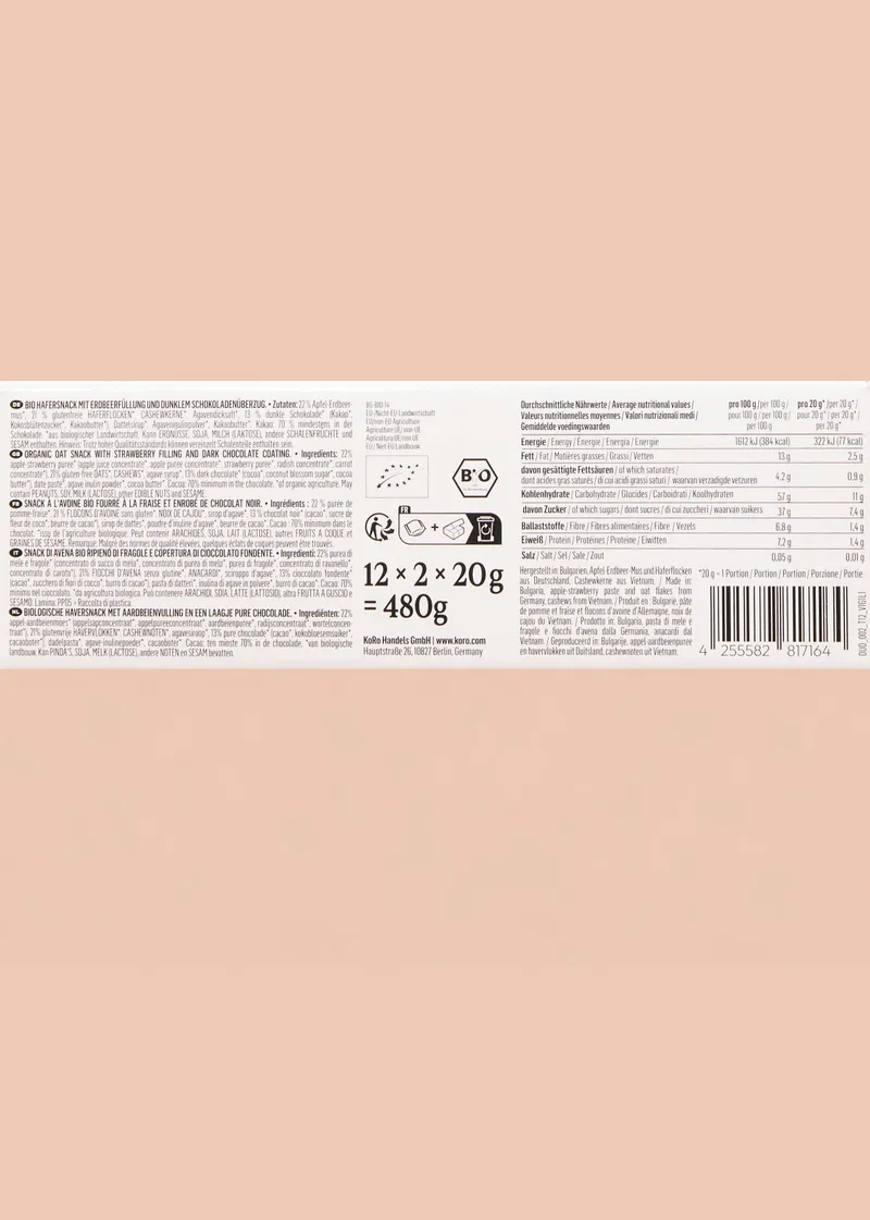 KoRo Bio Dark Chocolate Duo Strawberry | 12 x 2 x 20 g – Produktbild 5 von 5