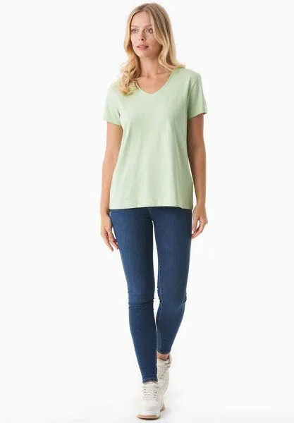 ORGANICATION ORGANICATION Damen Basic T-Shirt aus Bio-Baumwolle mit V-Ausschnitt, Foam green, – Produktbild 2 von 4