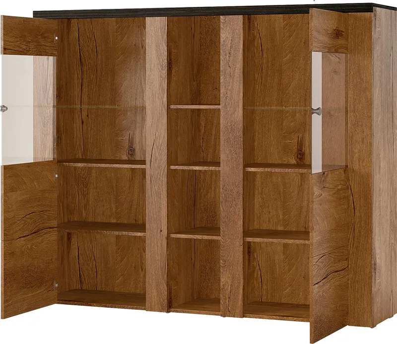 OTTO home Highboard Larona, zeitlose Hochkommode mit 2 Türen, Türkommode, Höhe 129,5 cm, Anrichte mit dekorative Rahmenoptik, Türen mit Glaseinsatz, Braun, – Produktbild 4 von 8