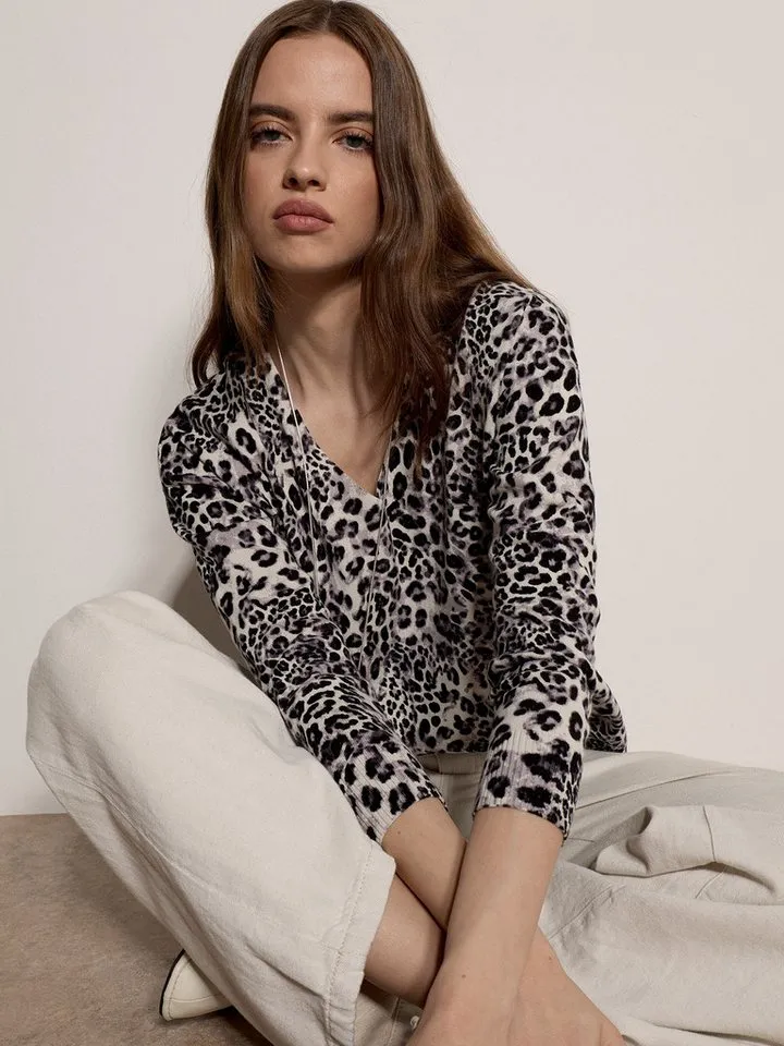 Apricot Apricot Strickpullover Leichter Pullover mit Leopardenmuster mit Rippbündchen, Grau, – Produktbild 2 von 5