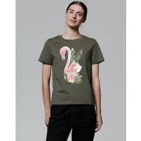 watapparel watapparel T-Shirt Frauen Flamingo mit Blumen, Khaki, – Produktbild 1 von 1