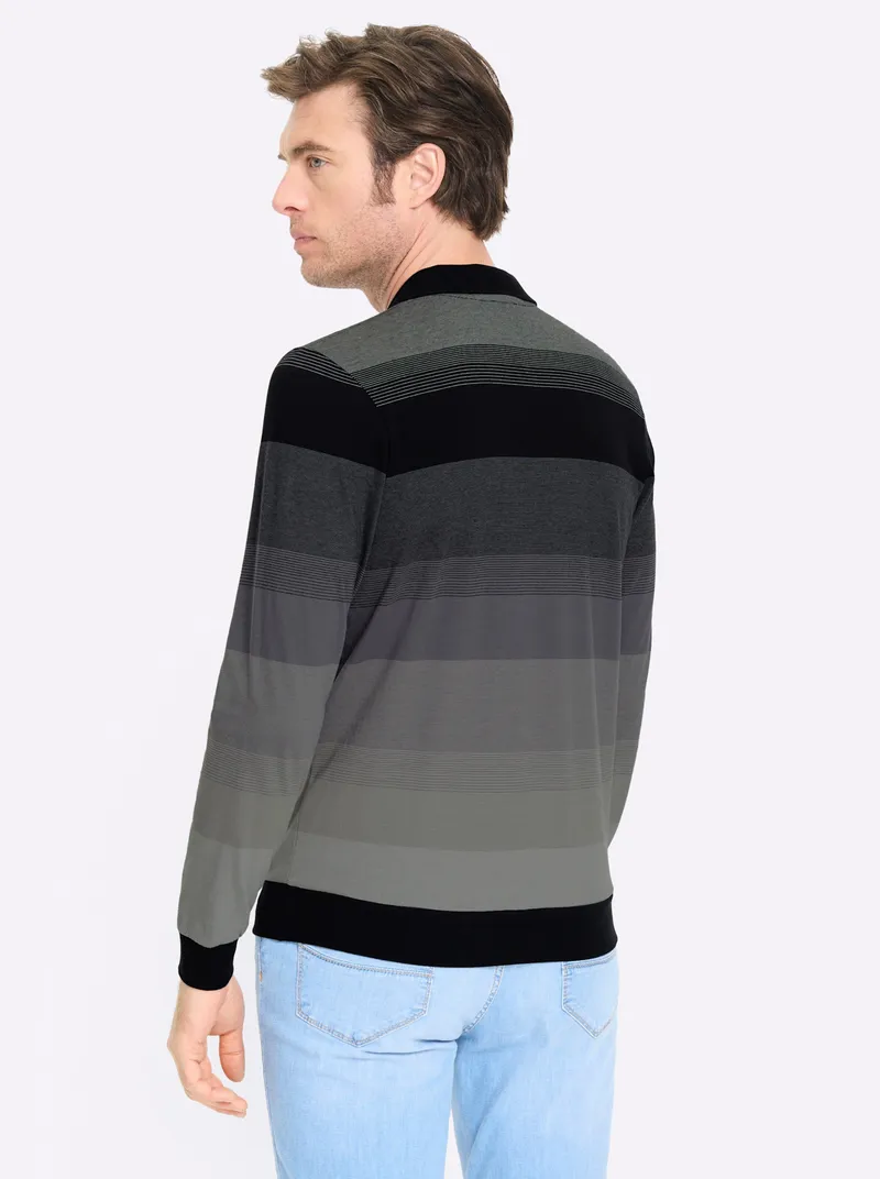 marco donati Langarm-Poloshirt schwarz-anthrazit-gestreift, Schwarz-anthrazit-gestreift, – Produktbild 2 von 2