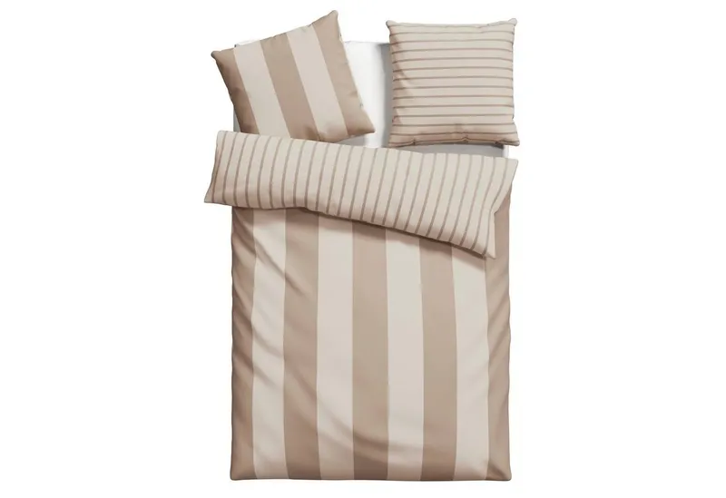 OTTO home Wendebettwäsche Sari in verschiedenen Qualitäten, Linon, 3 teilig, ab Gr. 135x200 cm, Wendedesign, moderne Bettwäsche mit Streifen, Beige, – Produktbild 2 von 5