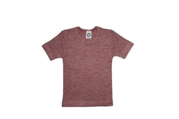 Cosilana Cosilana Bio-Kurzarmshirt in Rippstruktur aus Seide/Wolle/Baumwolle, Weinrot, – Produktbild 1 von 2