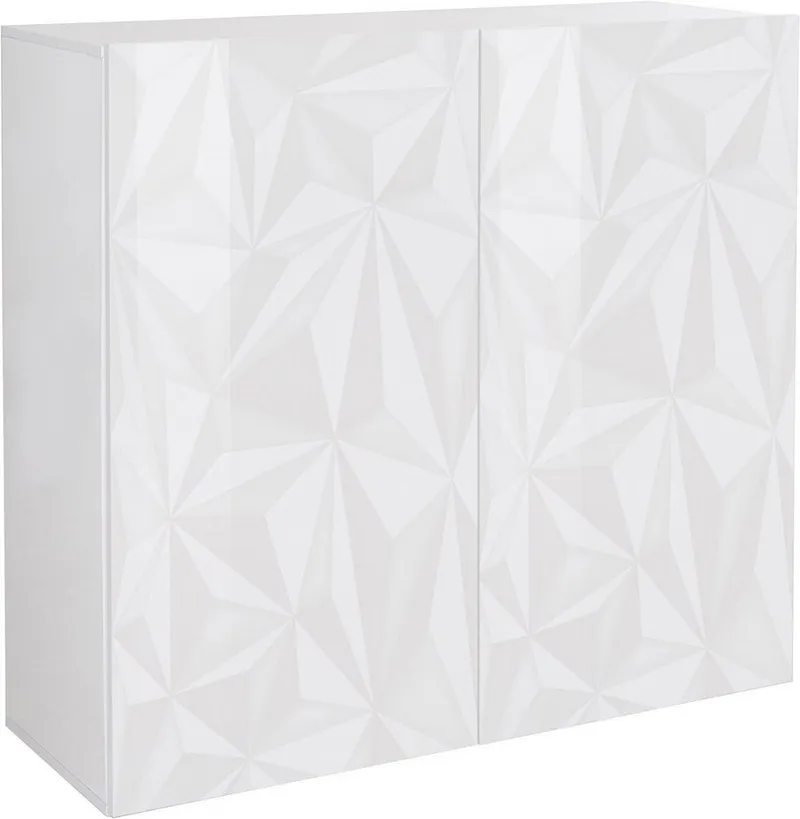 Home affaire Highboard Prisma Höhe 111 cm, Breite 121 cm, Kommode 2 Türen, Hochkommode, Front mit elegantem Siebdruck, grifflos, viel Stauraum, Weiß, – Produktbild 3 von 5