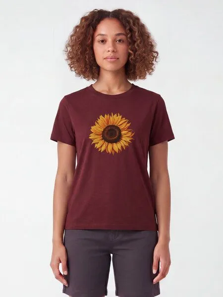 watapparel watapparel T-Shirt Frauen Sonnenblume, Burgundy, – Produktbild 2 von 2