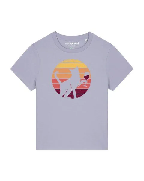 watapparel watapparel T-Shirt Frauen Sunset Katze & Rotwein, Lavender, – Produktbild 1 von 4