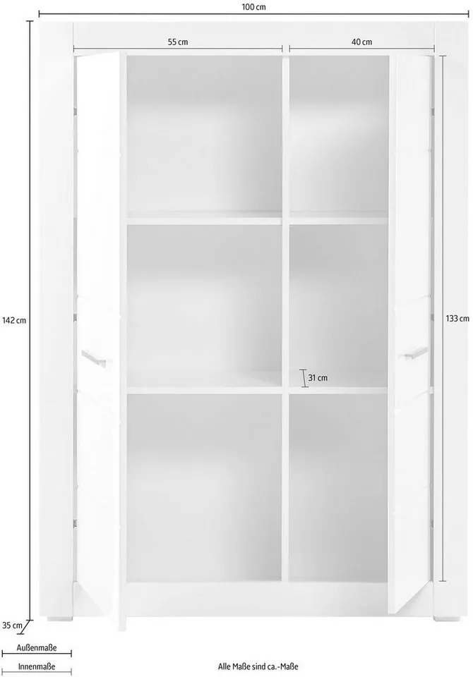 Home affaire Mehrzweckschrank Bianco, moderner Schrank, Wohnzimmerschrank in Weiß Hochglanz silberne Metallgriffe, universal einsetzbar, ausreichend Stauraum, Weiß, – Produktbild 4 von 5