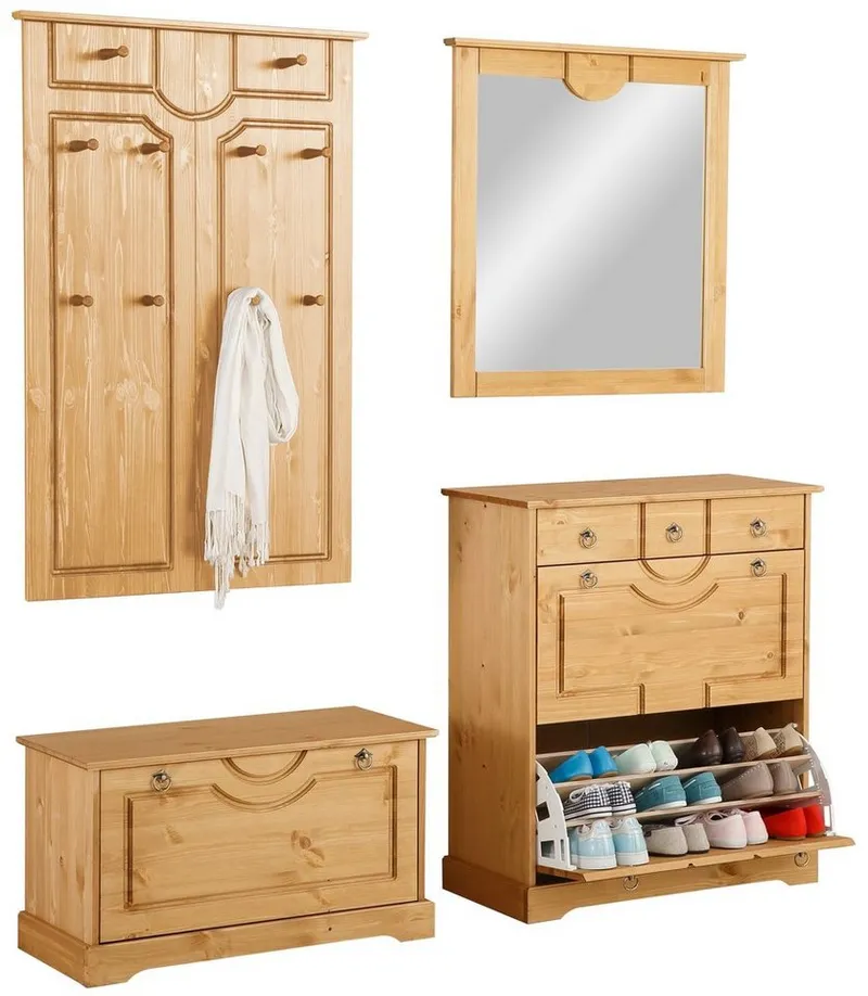 OTTO home Garderoben-Set Klera, (Set, 4-St), 4-teilig, aus massiver Kiefer, FSC®-zertifiziert, Braun, – Produktbild 3 von 5