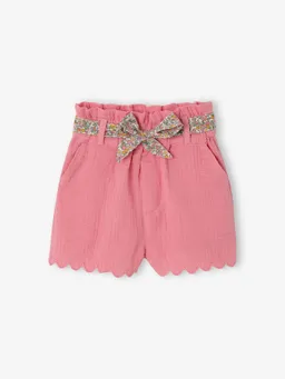 Vertbaudet Baby Musselin-Shorts mit Stoffgürtel und Wellensaum bonbon – Produktbild 1 von 1