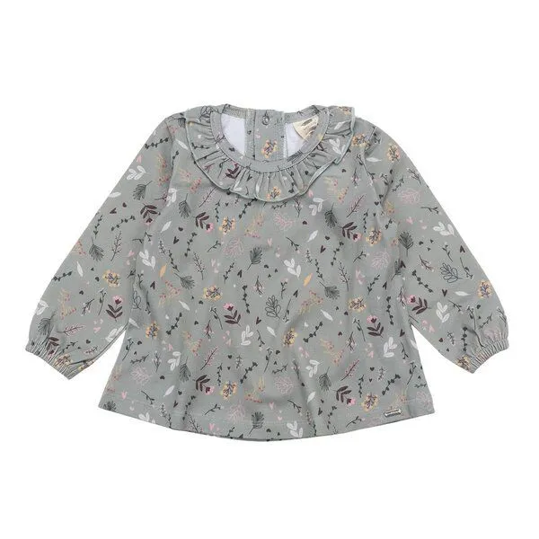 Walkiddy Kinder Bluse GOTS-zertifiziert aus Bio-Baumwolle grün mit Tiny-Flowers und Rüschen – Walkiddy, Grün, – Produktbild 1 von 3