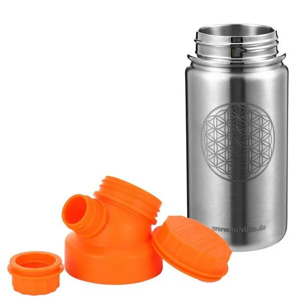 JN JuNiki's JN JuNiki's "Blume des Lebens" Edelstahl Trinkflasche 420ml mit Double Neck Deckel, Orange, – Produktbild 1 von 2