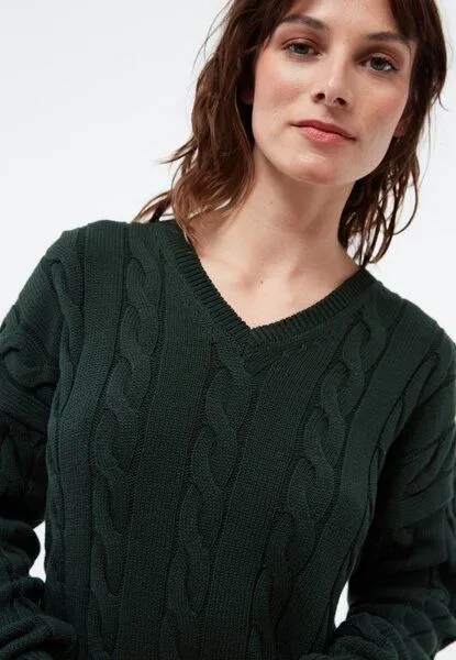 Givn Berlin Givn Berlin Strickpullover GBRAMEA mit Zopfmuster aus Bio-Baumwolle, Bottle green, – Produktbild 3 von 4