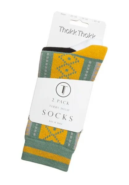 THOKKTHOKK ThokkThokk Warme Socken Hoch aus Biobaumwoll-Mix - 2er Pack, Schwarz,grün, – Produktbild 2 von 2