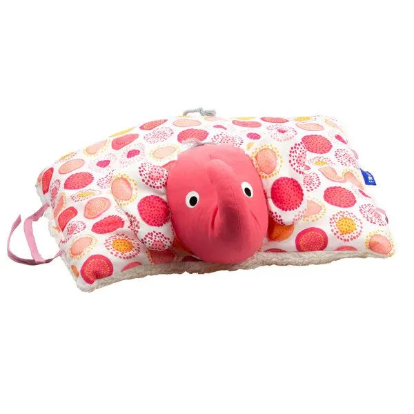 Flosinn Flosinn Kuschelkissen Elefant als Reisekissen mit Teddyplüsch aus Baumwolle Personalisierbar, Rot orange aprikot, – Produktbild 5 von 6