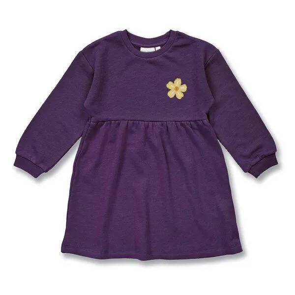 Sense Organics Sense Organics Mädchenkleid mit Blumenstickerei, Modell JASSIMA, Dunkle pflaume mit blume, – Produktbild 1 von 4